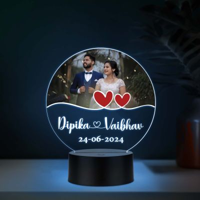 Personalized Acrylic LED Photo Lamp with Automatic Color Changing Light Anniversary Gift for Couples, Husband, Wife, Wedding, Birthday, Valentine's Day